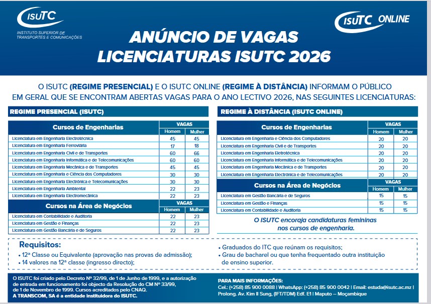 Vagas para as Licenciaturas 2026